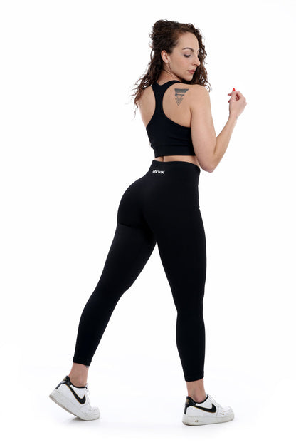 Leggings a costine nero modello CIRCE a vita alta