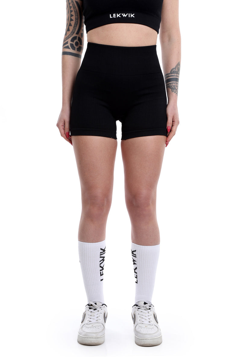 Shorts a costine nero modello CIRCE a vita alta